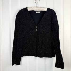 Vintage Womens Sz 14 Black Metallic Sweater Cardigan I.N. Studio San Francisco